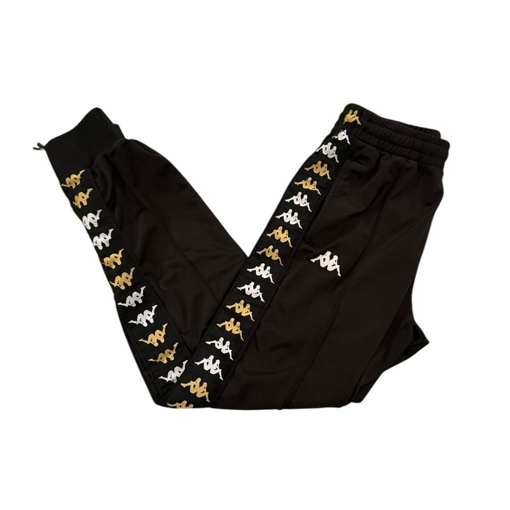 KAPPA Black Sweatpants Joggers Side Pockets Zip-Ankles & Back Pocket Men's XS